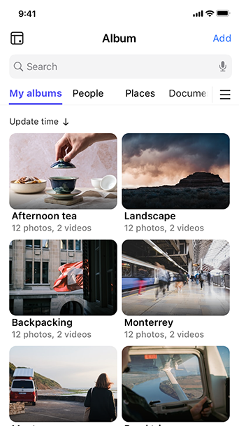 Group and manage photos in different albums